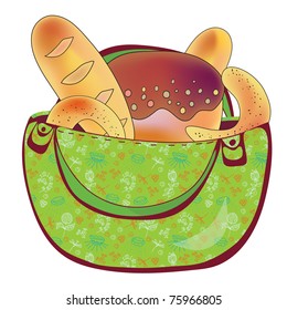 Bag with bread ornate cartoon