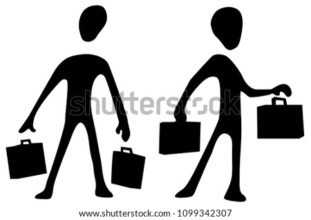 Bag briefcase carrying figure stencils black, vector illustration, horizontal, over white, isolated