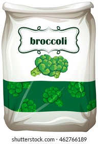 Bag of broccoli with label illustration