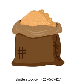 Bag of brown sugar vector food icon isolated. Sweet sack flour ingredient drawing. Cook kitchen packet and symbol burlap sweetener container. Brown bagful sucrose and heap granules glucose grain