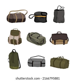 bag camp set cartoon. backpack adventure, travel hiking, back tent, mountain camping bag camp vector illustration