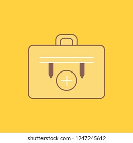 bag, camping, health, hiking, luggage Flat Line Filled Icon. Beautiful Logo button over yellow background for UI and UX, website or mobile application