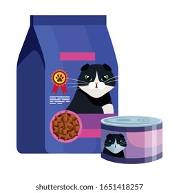 bag and can of food for cat isolated icon vector illustration design