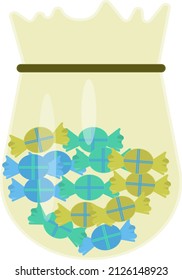 Bag of candies, illustration, vector on a white background.