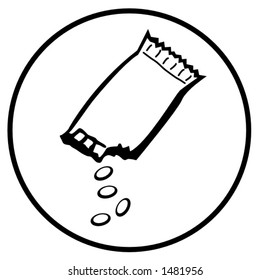 bag of candy covered chocolates illustration in black and white