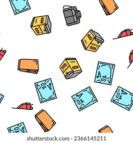 Bag For Carry Products And Goods Vector Seamless Pattern Thin Line Illustration