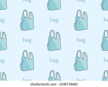 Bag cartoon character seamless pattern on blue background