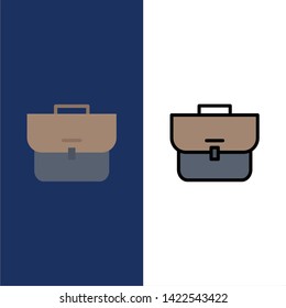 Bag, Case, Suitcase, Workbag  Icons. Flat and Line Filled Icon Set Vector Blue Background