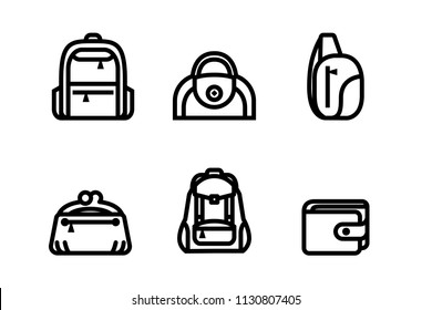 bag category symbol in various ways for fashion shopping  web and general, icon set vector illustrator on white background