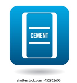 Bag of cement icon in simple style in blue square. Building materials symbol