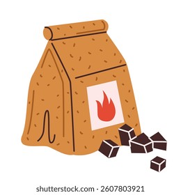 A bag of charcoal for grilling. Barbecue party. Vector illustration isolated on a white background