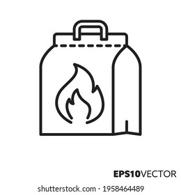 Bag of charcoal line icon. Outline symbol of BBQ and grilling equipment. Paper packaging vector illustration.