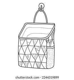 Bag for a children's room. Black and white vector image. Coloring.