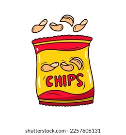 Bag of chips vector illustration in cute cartoon style isolated on white background