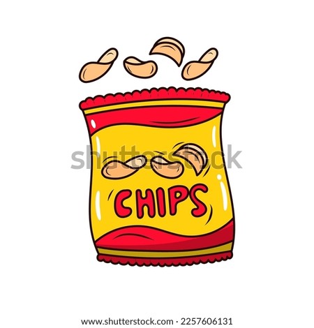 Bag of chips vector illustration in cute cartoon style isolated on white background