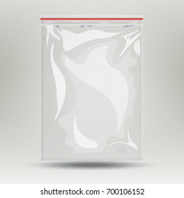 Bag Clear With Place For Text Or Image. Pack Glossy And Transparent Plastic With Zip For Food Or Snack.