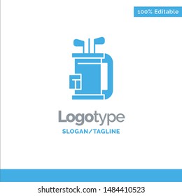 Bag, Club, Equipment, Golf, Stick Blue Solid Logo Template. Place for Tagline. Vector Icon Template background