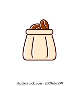 Bag with coffee beans flat icon. Color filled symbol. Isolated vector illustration