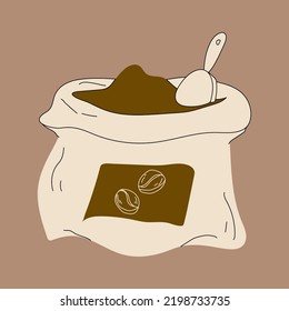 Beutel mit Kaffeebohnen . Handgezeichnete moderne Vektorgrafik . Einzelnes Kaffeeelement
