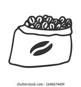 Bag of coffee beans icon. Hand draw style. Coffeeshop, cafe symbol for templates, menu, web design and infographics. Vector isolated illustration.
