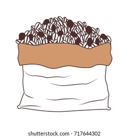 bag with coffee beans silhouette color section on white background vector illustration