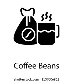 A bag with coffee graphic and cup representing coffee beans 