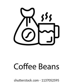 A bag with coffee graphic and cup representing coffee beans 