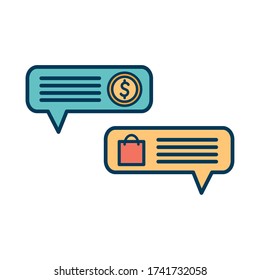 bag and coin inside bubbles line and fill style icon design of Shopping commerce and market theme Vector illustration