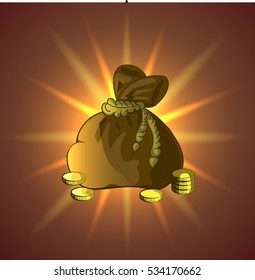 Bag with coins, cartoon vector  illustration.