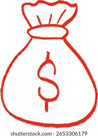 Bag Of Coins Money Related Icon Crayon Chalk Drawing Vector