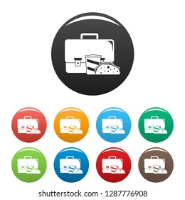 Bag cola cheesburger icons set 9 color vector isolated on white for any design