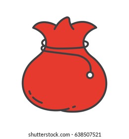Bag color icon. Sack with rope. Isolated vector illustration
