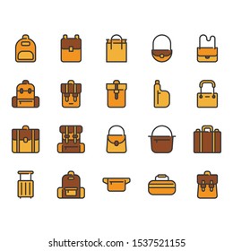 Bag color outline icon set.Vector illustration