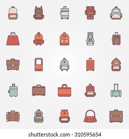 Bag colorful icons - vector set of backpack, handbag, briefcase and other luggage symbols