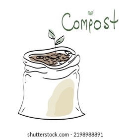  Bag Of Compost, Vector Illustrations In Doodle Style