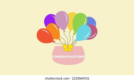 bag congratulations with balloons on yellow background