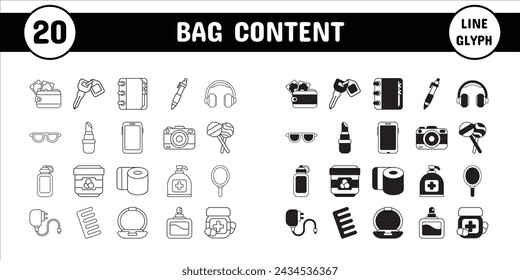 Bag Content Line Glyph Vector Illustration Icon Sticker Set Design Materials