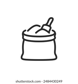 Bag with contents and scoop, linear style icon. Editable stroke width