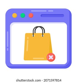 Bag with cross denoting flat icon of online order cancel 