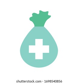 bolsa con cruz como símbolo de donación diseño de icono plano de la Humanidad ayuda a la cooperación juntos apoyo a la unidad codificado 19 2019 tema Vector ilustración