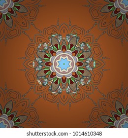 Bag design. Hand-drawn vector mandala with colored abstract pattern on a orange, beige and blue colors.