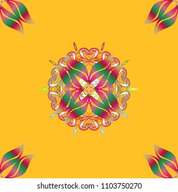 Bag design. Hand-drawn vector mandala with colored abstract pattern on a yellow, pink and green colors.