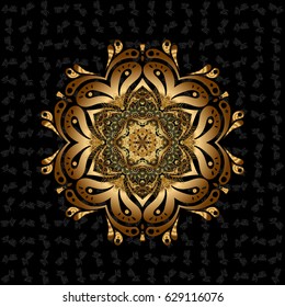 Bag design. Hand-drawn vector mandala with golden abstract pattern, isolated on a black background.