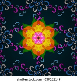 Bag design. Hand-drawn vector mandala with colored abstract pattern on a blue background.