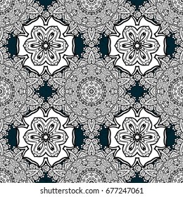Bag design. Hand-drawn vector mandala with colored abstract pattern on a blue background.