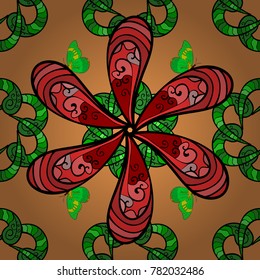Bag design. Hand-drawn vector mandala with colored abstract pattern on a orange, black and green colors.