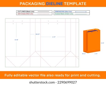 Bag Dieline Template 13x5.5x18 inch