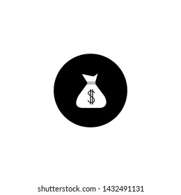 Bag with dolar. Flat icon, black colour