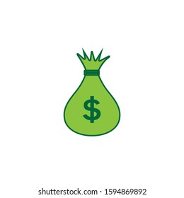 Bag with dolar. Flat icon, green colour