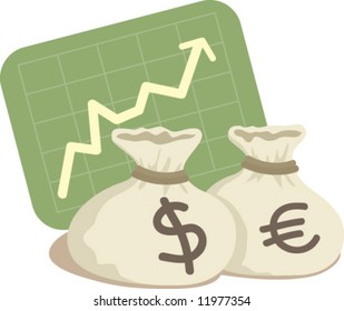 Bag of Dollar and Euro with Chart Up